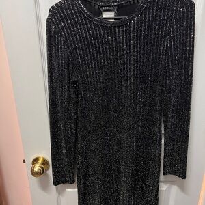 B Darlin Black Metallic Long Sleeve Dress